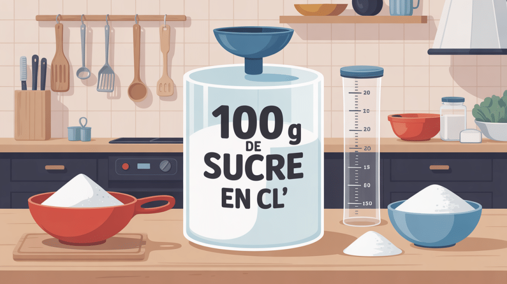conversion 100 g de sucre en cl avec balance et verre doseur