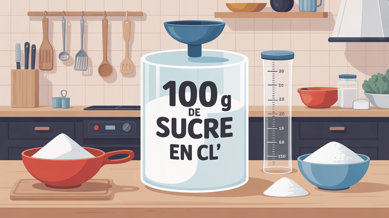 conversion 100 g de sucre en cl avec balance et verre doseur