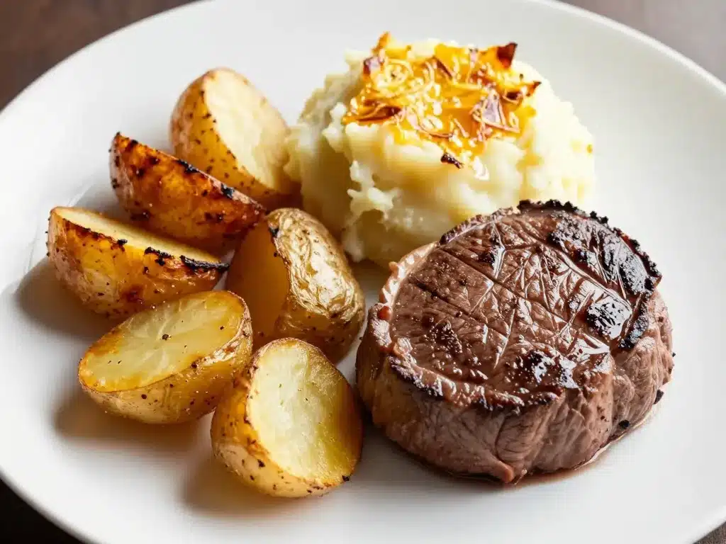 accompagnement filet de boeuf avec purée gratin et pommes rôties