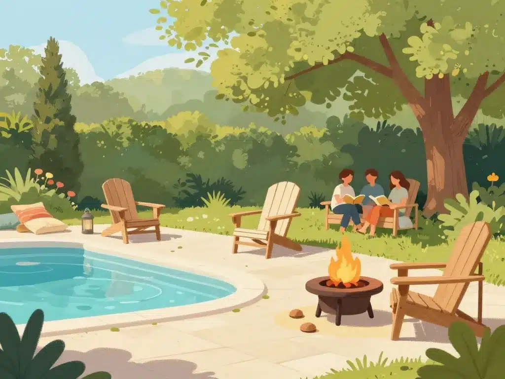 adirondak intégré déco extérieure piscine lecture feu