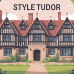 Façade maison architectural style tudor illustration