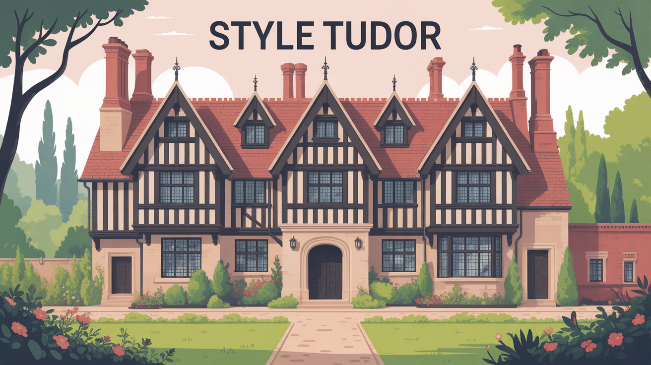 Façade maison architectural style tudor illustration