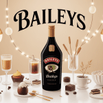 baileys bouteille table verres cafés chocolats pâtisseries