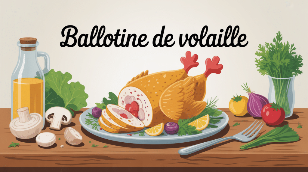 ballotine de volaille garnie découpée accompagnée d'ingrédients frais