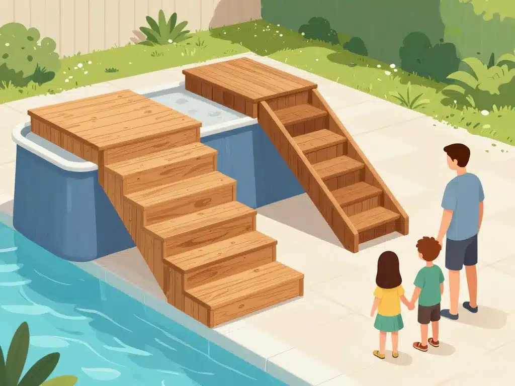 choix escalier bois piscine hors sol famille