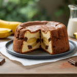 cake banane chocolat sans beurre entouré d’ingrédients naturels