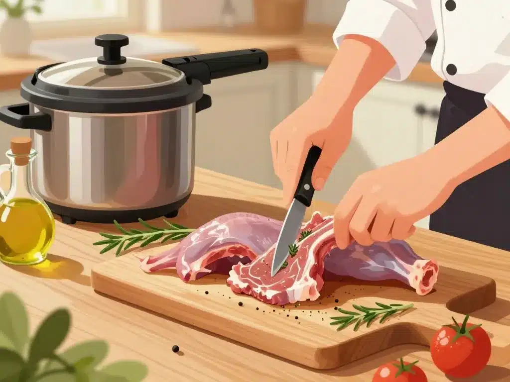 Préparation viande lapin cocotte minute avec ingrédients