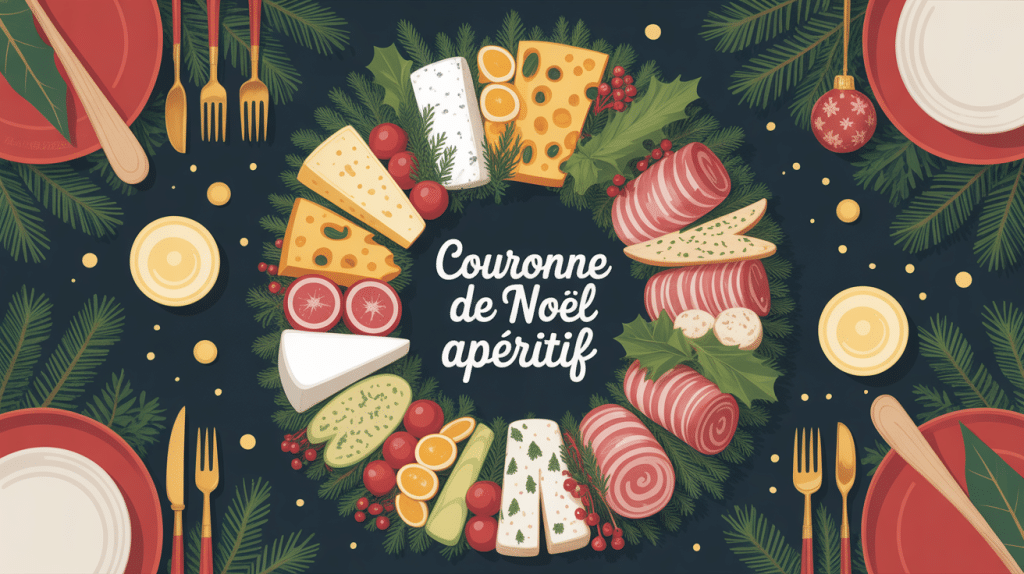 couronne de noel aperitif décorée festive table