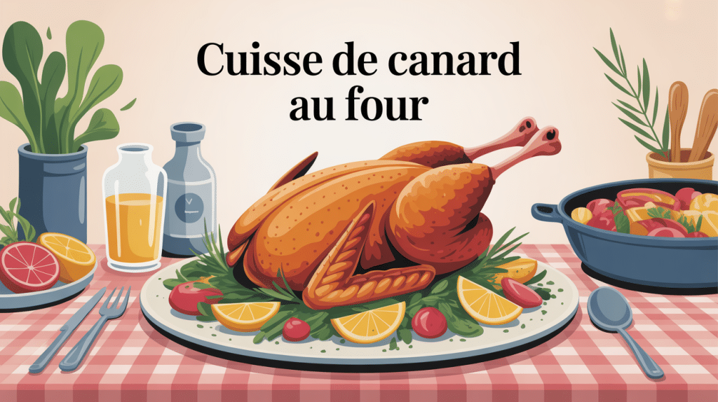 cuisse de canard au four dorée sur table ambiance bistrot