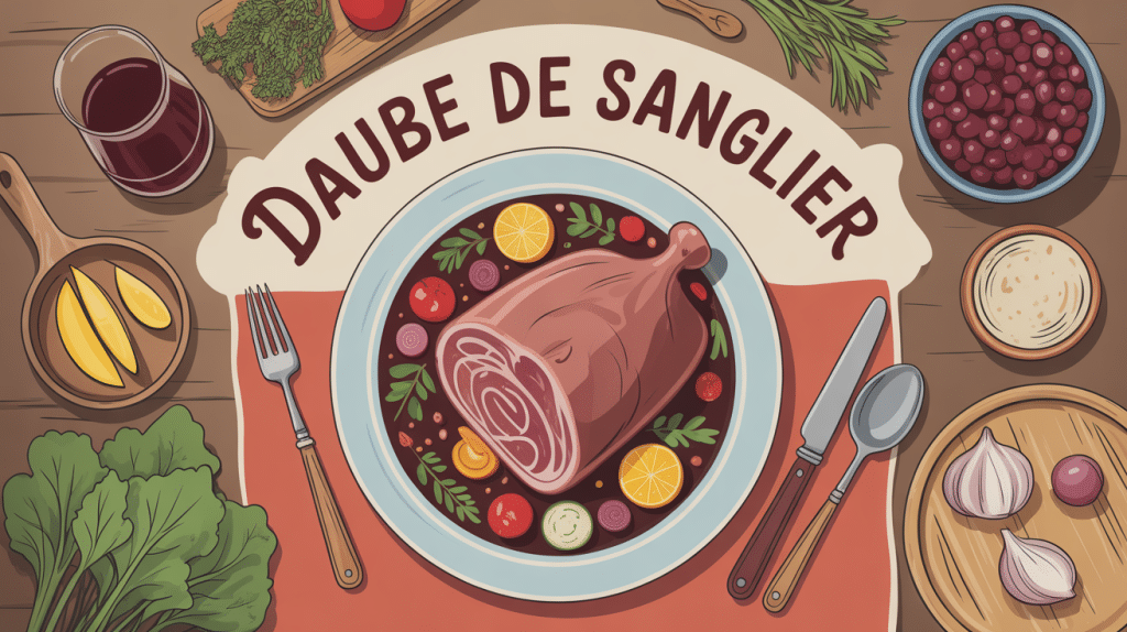 Daube de sanglier traditionnelle sur table conviviale