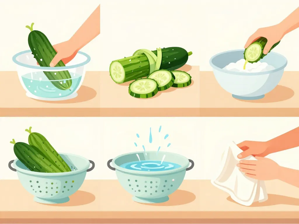 étapes dégorger des concombres laver couper saler sécher