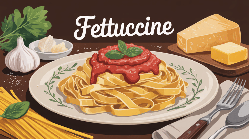 fettuccine crémeuses dressées sur assiette italienne