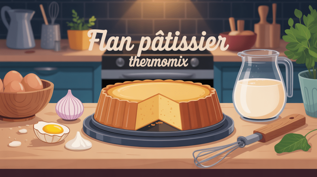 illustration flan patissier thermomix crémeux sur table cuisine