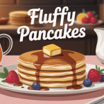 fluffy pancakes épais sur assiette avec fruits et sirop