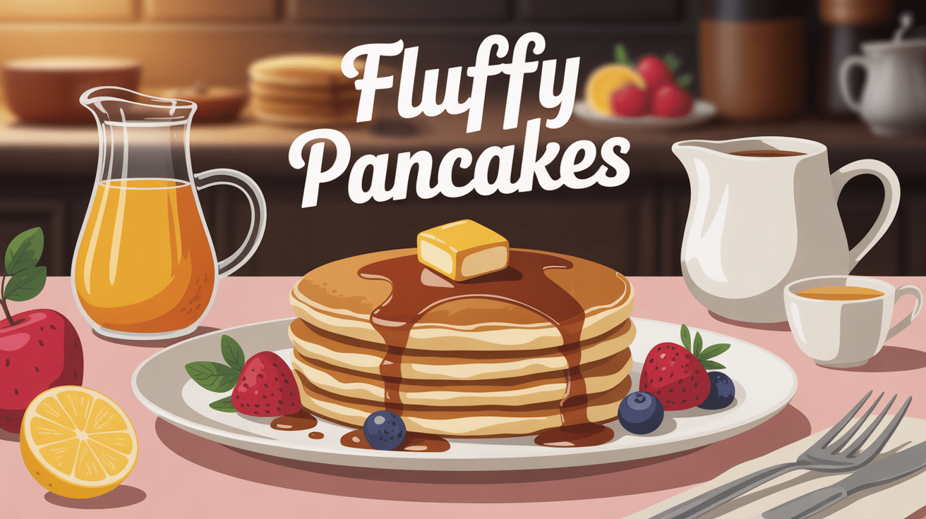 fluffy pancakes épais sur assiette avec fruits et sirop