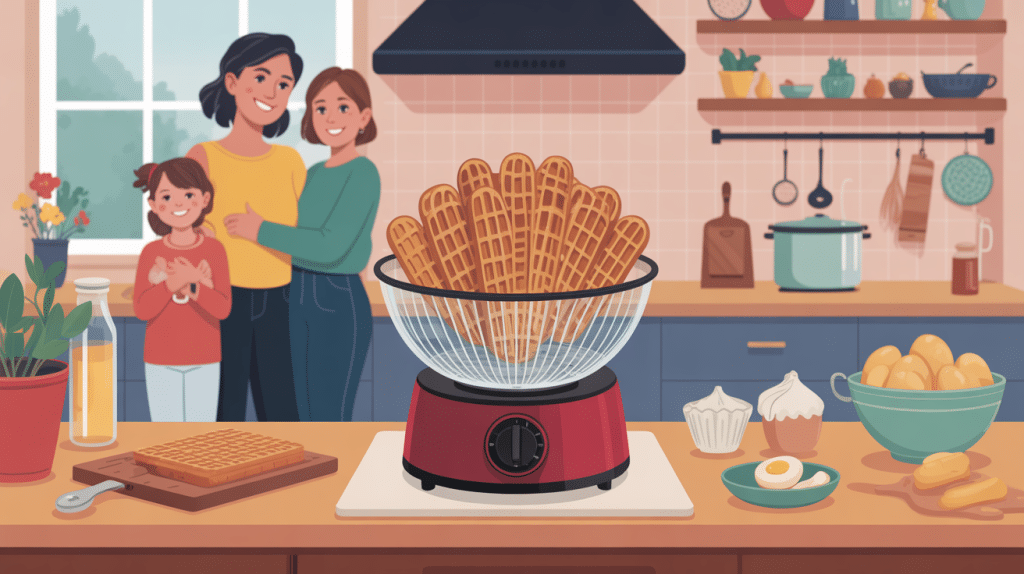 illustration d'un gaufrier lagrange avec famille en cuisine