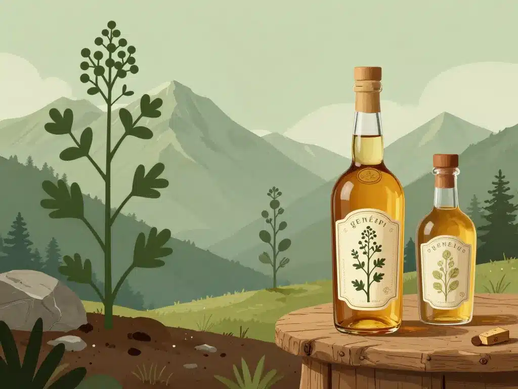 image genepi plante alpine et bouteille artisanale
