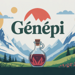 illustration genepi plante des alpes et bouteille de liqueur