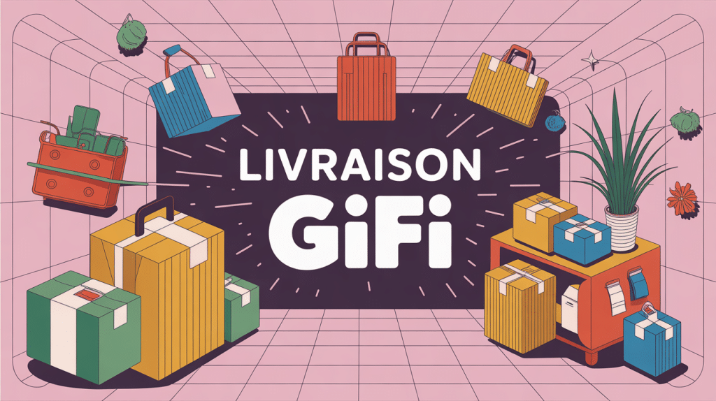 illustration gifi livraison avec colis et produits