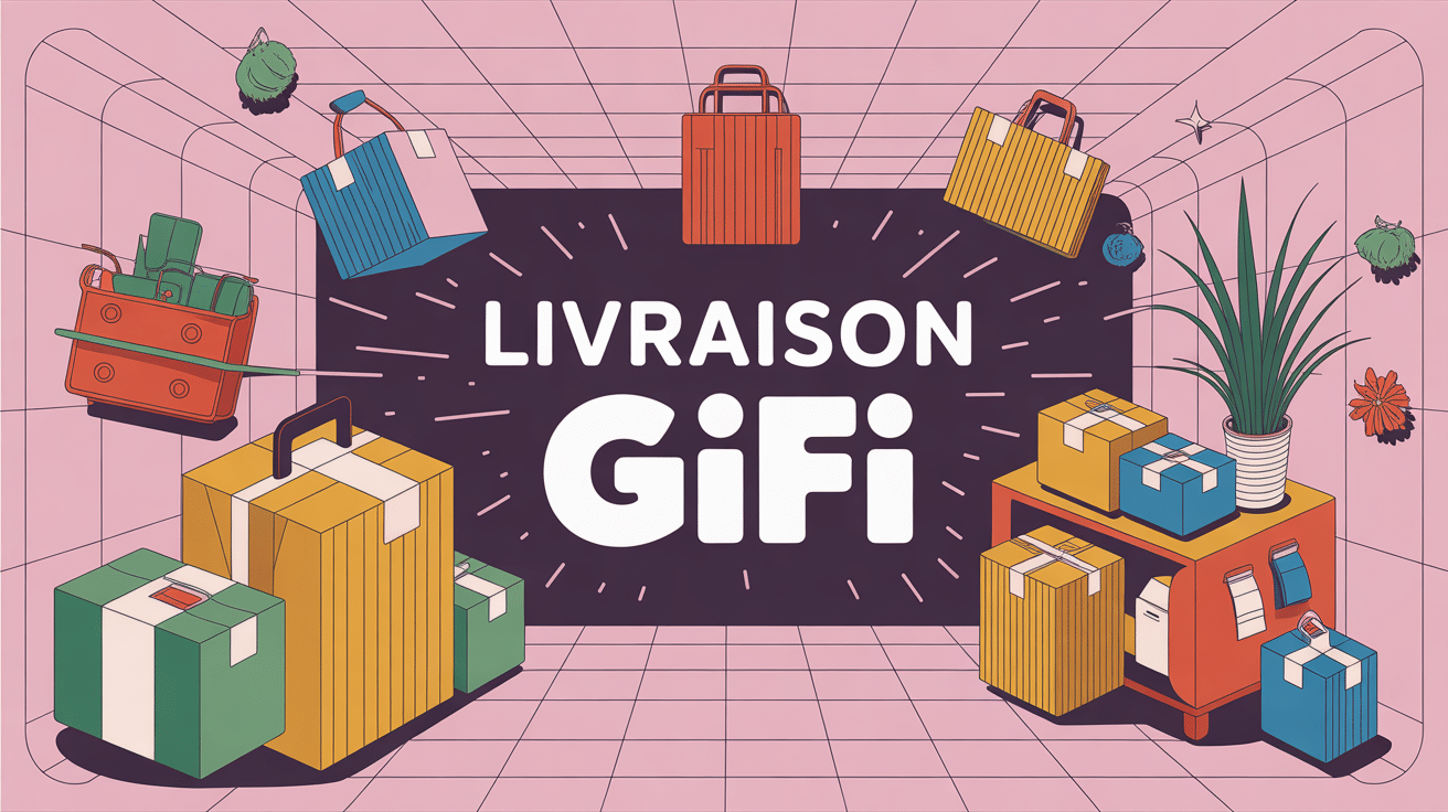 illustration gifi livraison avec colis et produits