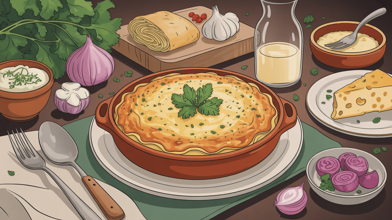 Gratin de pates au thon familial au centre de table, ambiance chaleureuse