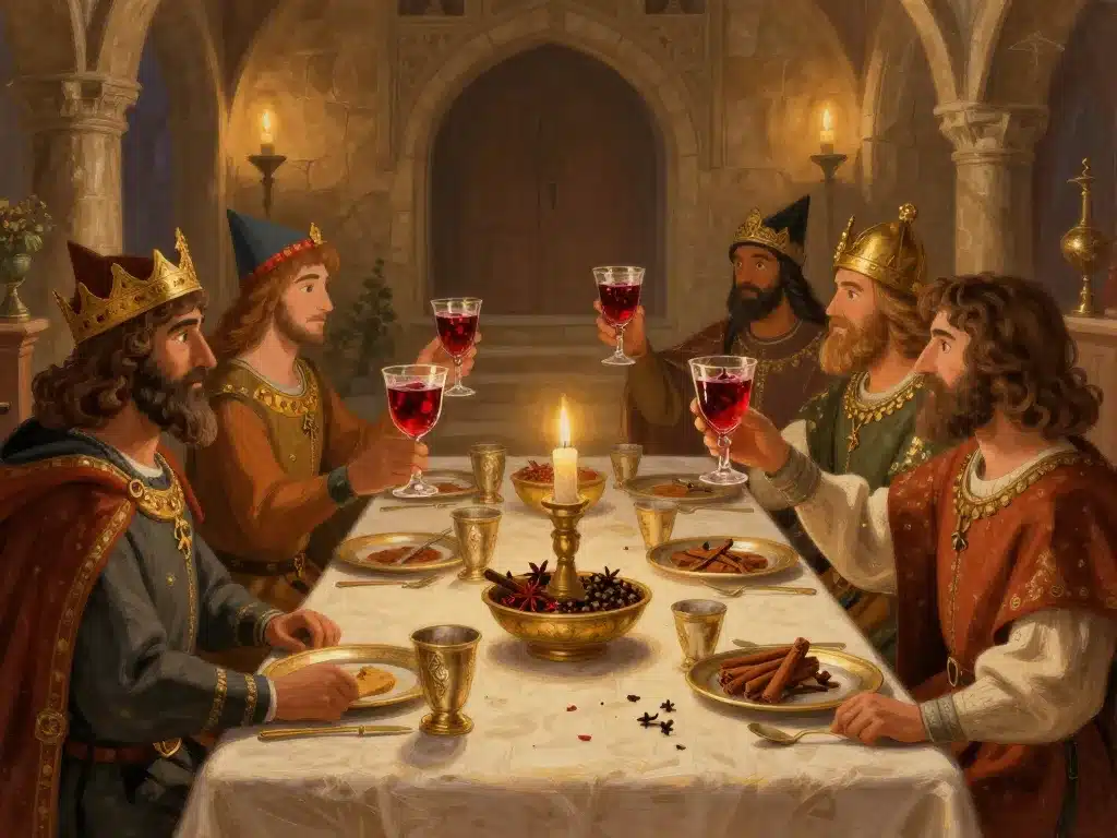 banquet hypocras scène médiévale épices