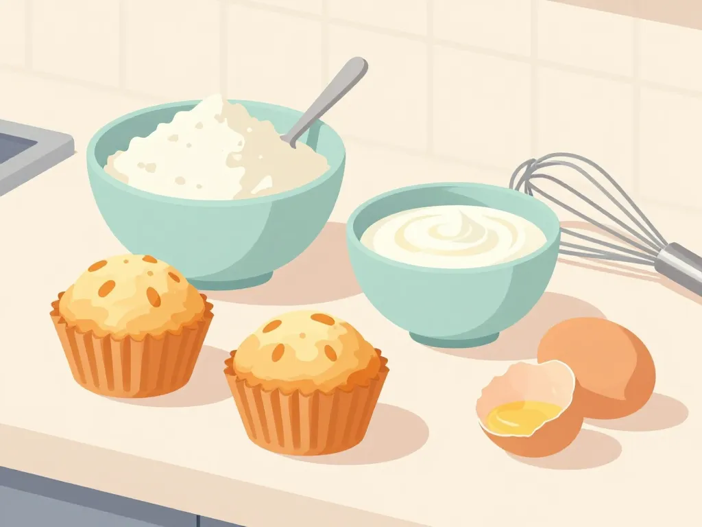 Ingrédients pour muffin léger sur un plan de travail