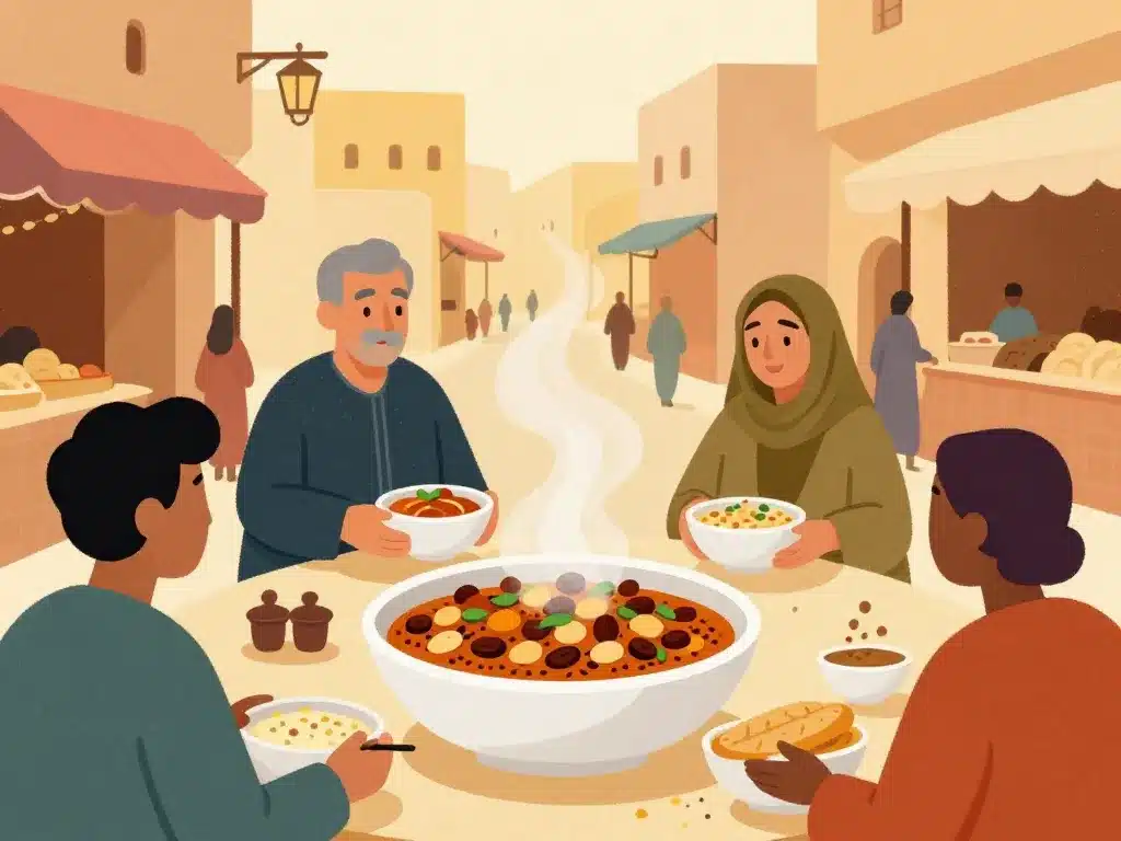 lablabi partagé dans un marché tunisien ambiance chaleureuse