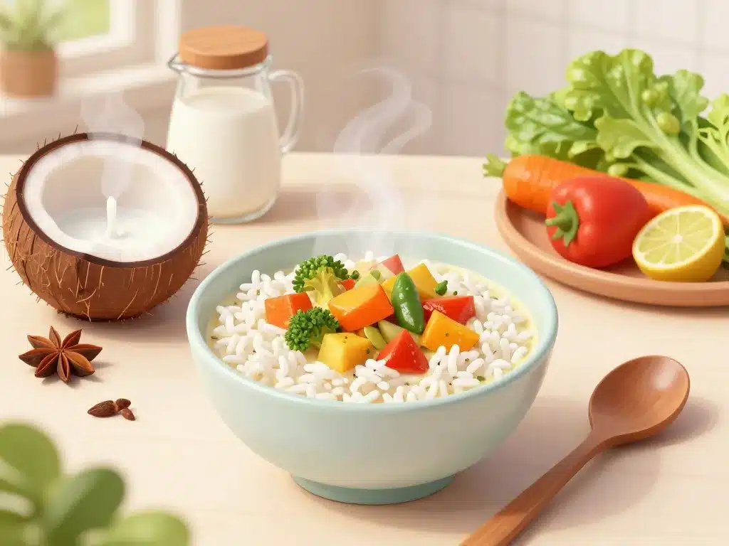 bol lait de coco et riz curry légumes cuisine maison