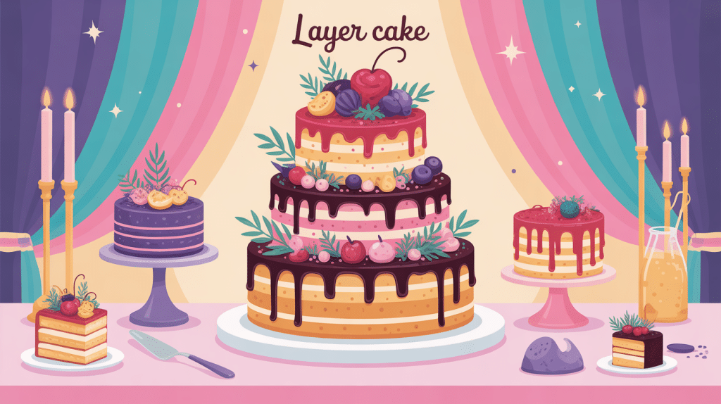 Layer cake spectaculaire décoré sur table de fête