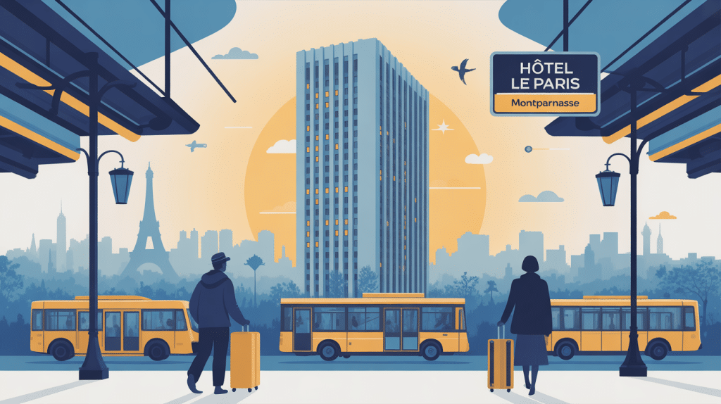 vue stylisée le paris montparnasse voyageurs et transports