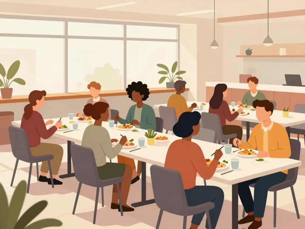 cafétéria d'entreprise moderne illustrant les rie