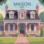 Illustration maison 1900 façade élégante jardin