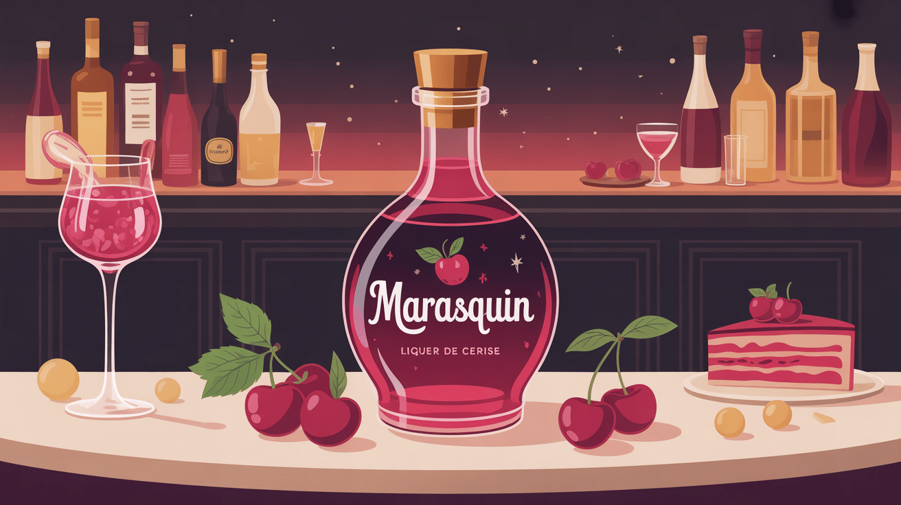 marasquin illustration bouteille cerises bar pâtisserie