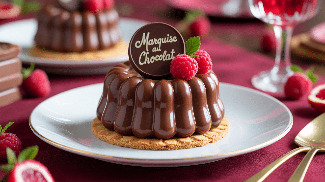 marquise au chocolat avec biscuit décorée élégamment
