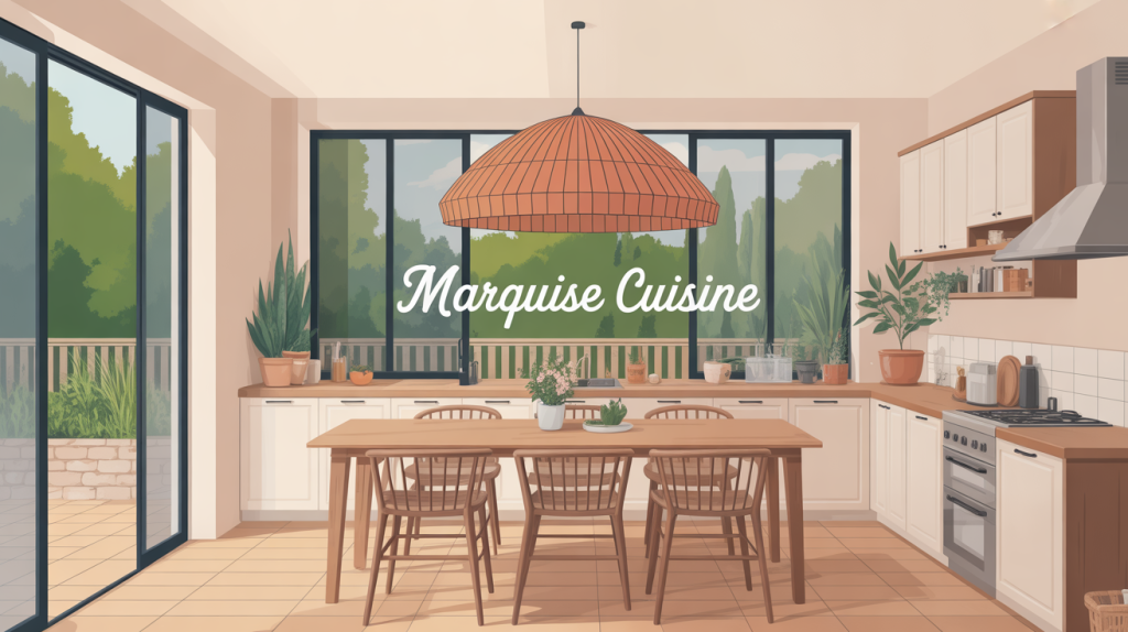 illustration marquise en cuisine moderne terrasse