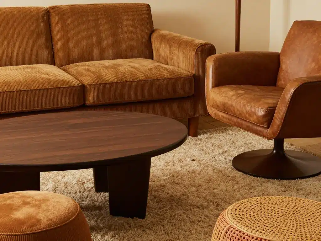 Meubles vintage salon année 70 matières rétro