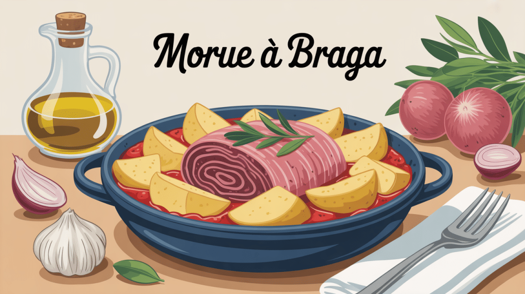 morue a braga servie avec pommes de terre et huile d'olive