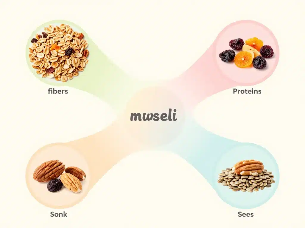 diagramme composants muesli nutrition fibres protéines lipides