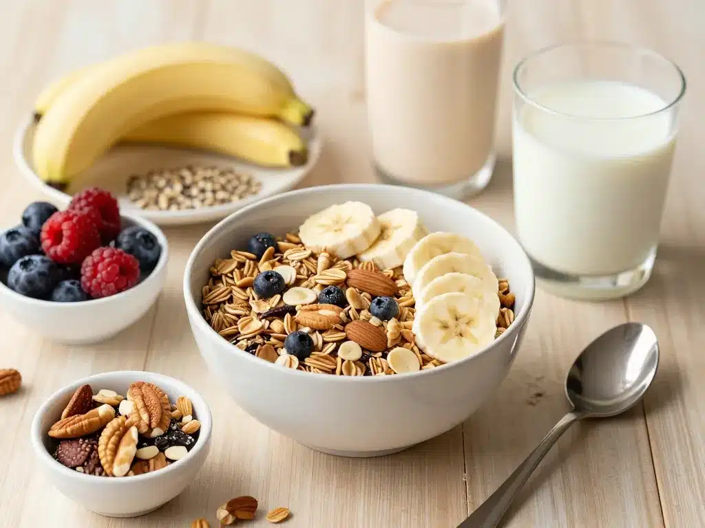 bol muesli toppings personnalisés fruits oléagineux petit-déjeuner