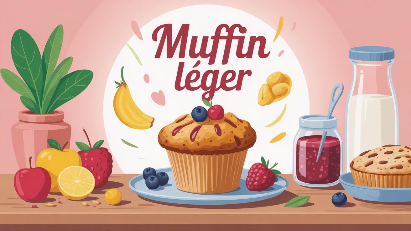Muffin léger doré entouré d'ingrédients sains
