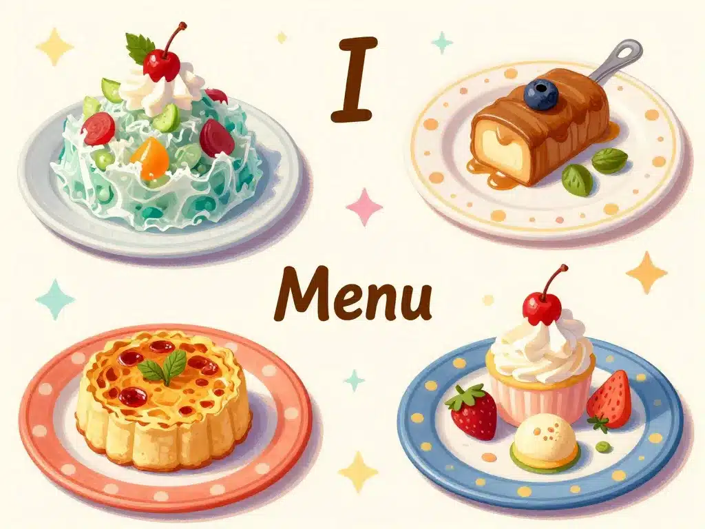 menu creatif avec nourriture en i sur table