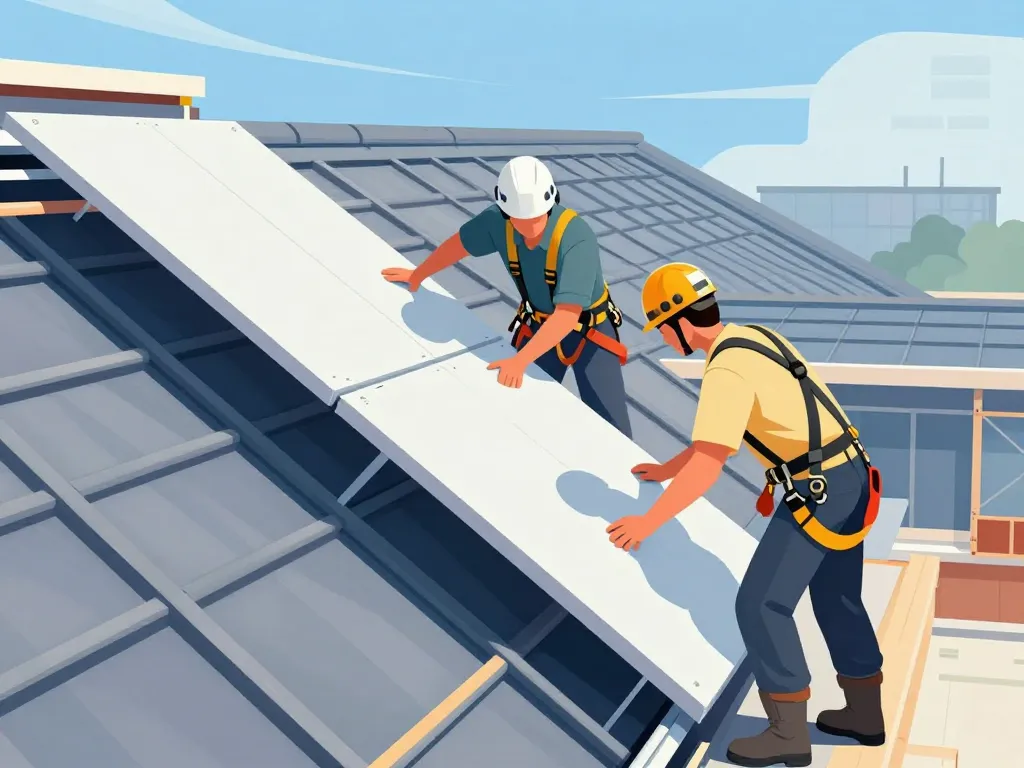 Installation panneau sandwich toiture en sécurité