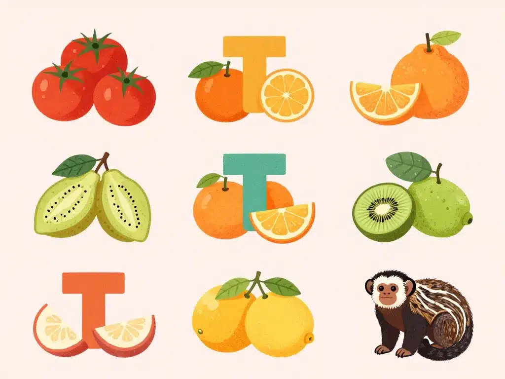 variétés de fruit en t illustrées sur fond pastel