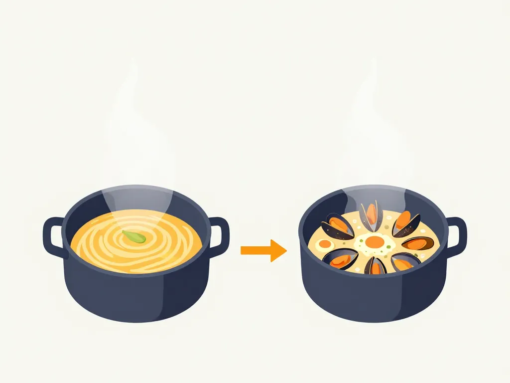 diagramme cuisson pates aux fruits de mer synchronisee