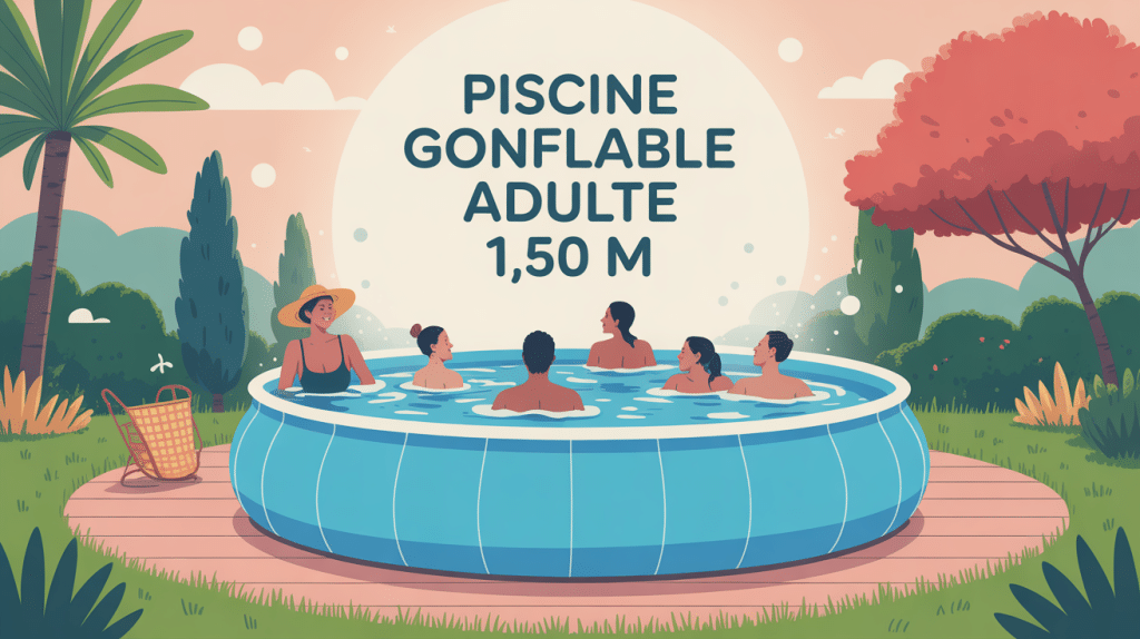Illustration piscine gonflable adulte 1m50 hauteur en été