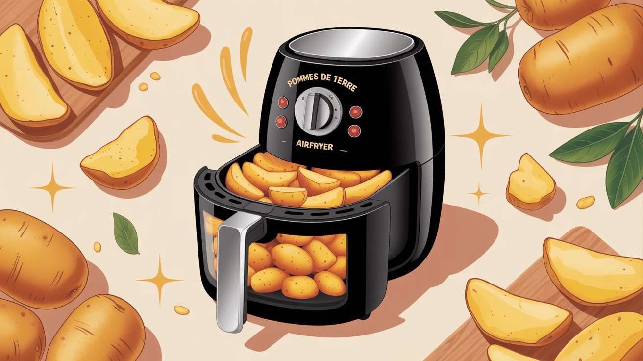 illustration pomme de terre airfryer pommes dorées frites cubes