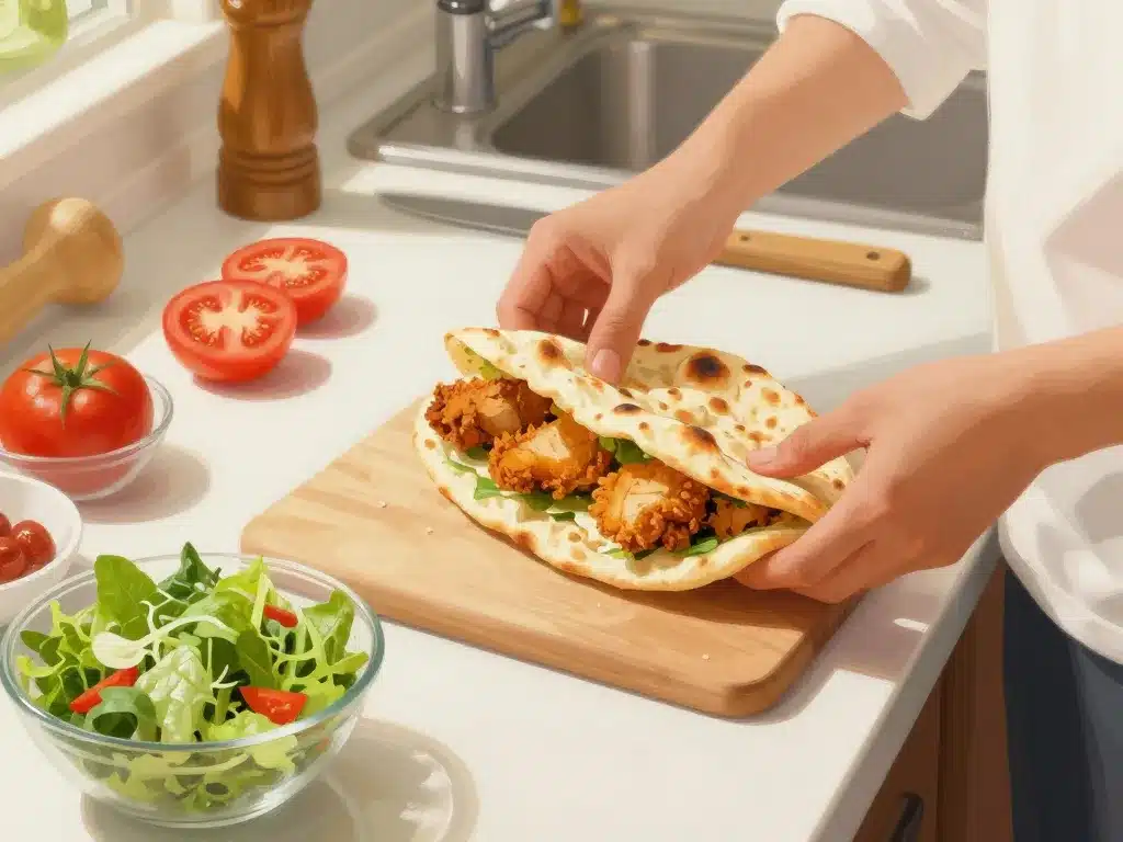 scène cuisine préparation kfc crispy naan fait maison