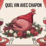 illustration chapon et vins sur table de fête quel vin avec chapon