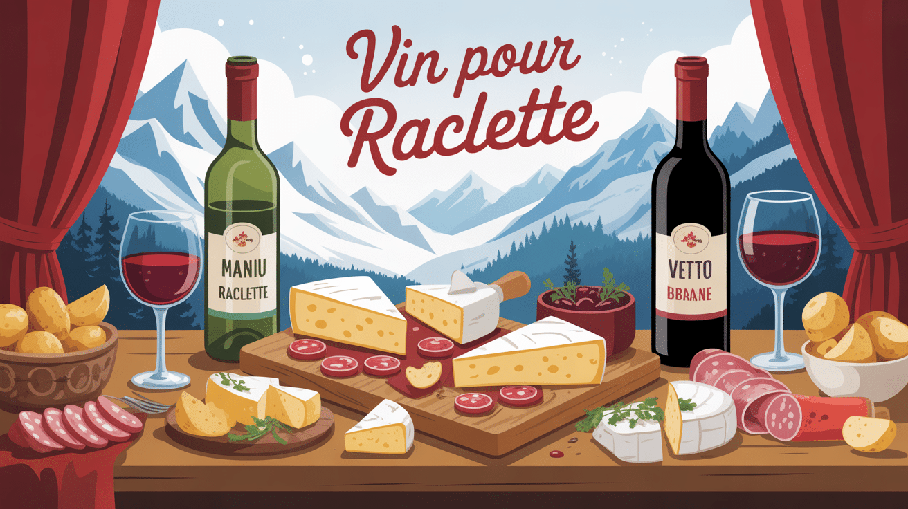 table conviviale raclette avec vin blanc et rouge